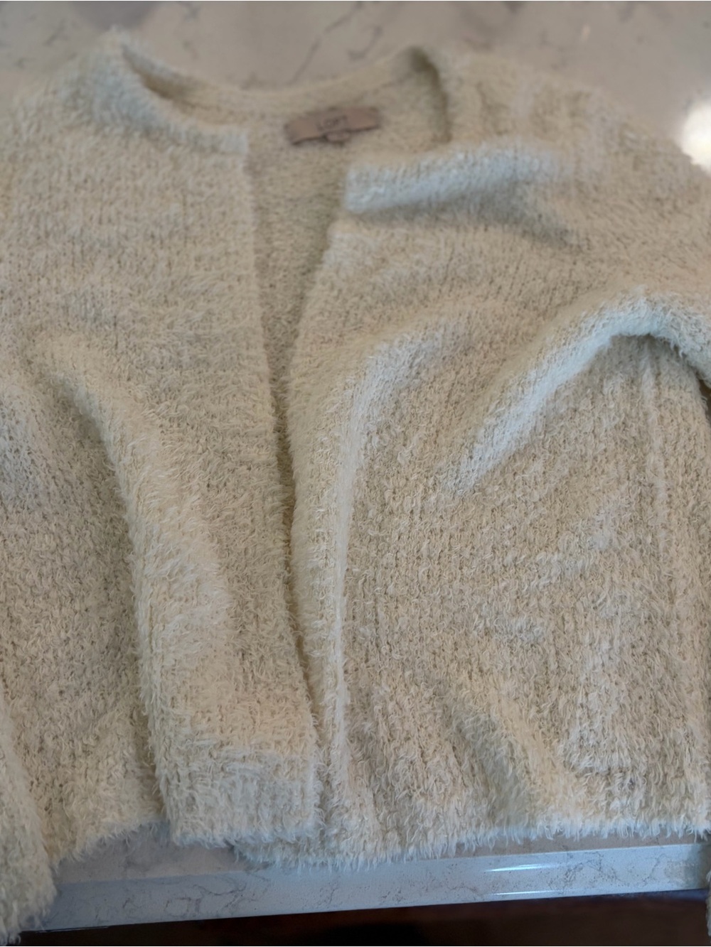 LOFT Cream Ribbed Open-Front Cardigan - Picture 2 of 3